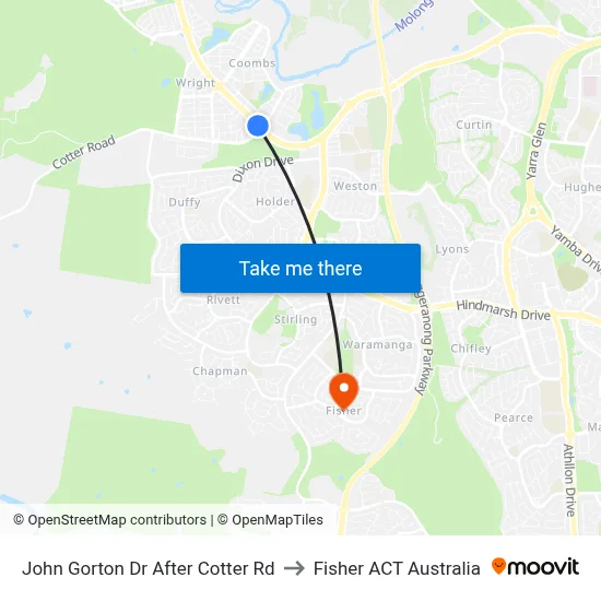 John Gorton Dr After Cotter Rd to Fisher ACT Australia map