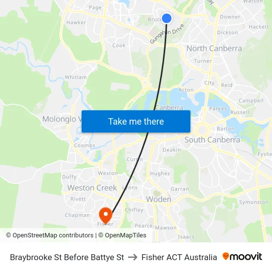 Braybrooke St Before Battye St to Fisher ACT Australia map