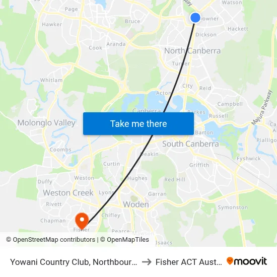 Yowani Country Club, Northbourne Ave to Fisher ACT Australia map