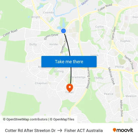 Cotter Rd After Streeton Dr to Fisher ACT Australia map