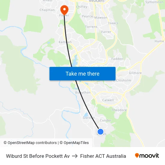 Wiburd St Before Pockett Av to Fisher ACT Australia map
