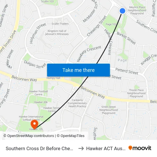 Southern Cross Dr Before Chewings St to Hawker ACT Australia map