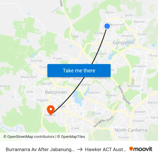 Burramarra Av After Jabanungga Av to Hawker ACT Australia map
