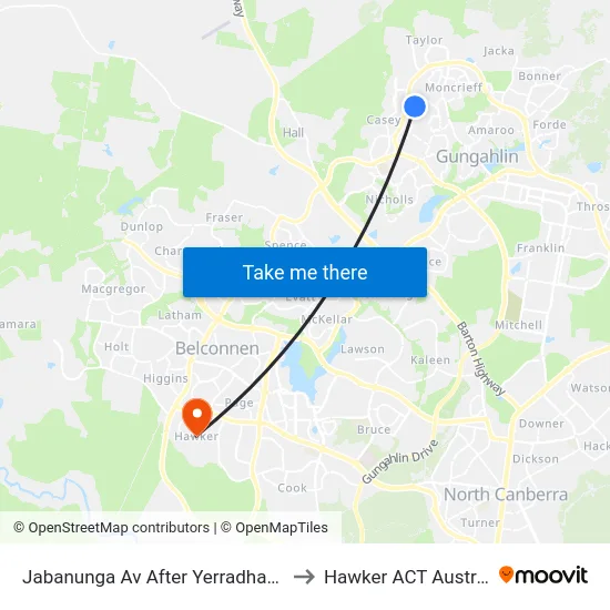 Jabanunga Av After Yerradhang St to Hawker ACT Australia map