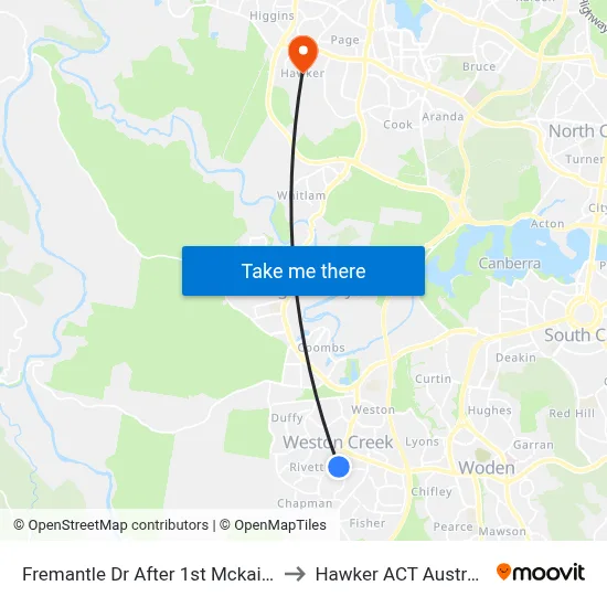 Fremantle Dr After 1st Mckail Cr to Hawker ACT Australia map