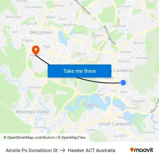 Ainslie Ps Donaldson St to Hawker ACT Australia map