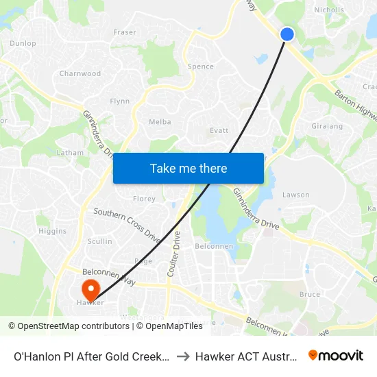 O'Hanlon Pl After Gold Creek Rd to Hawker ACT Australia map