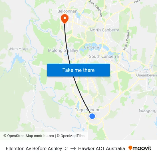 Ellerston Av Before Ashley Dr to Hawker ACT Australia map