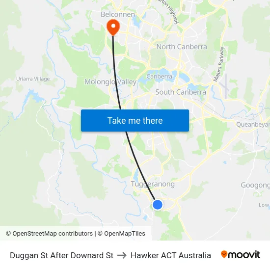 Duggan St After Downard St to Hawker ACT Australia map