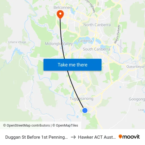 Duggan St Before 1st Pennington Cr to Hawker ACT Australia map