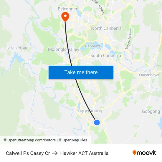 Calwell Ps Casey Cr to Hawker ACT Australia map