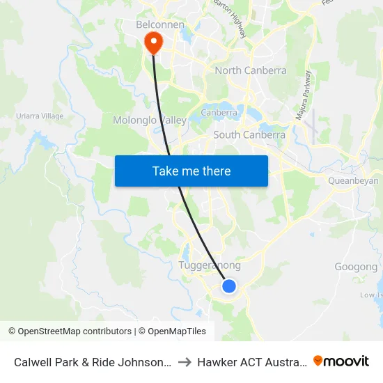 Calwell Park & Ride Johnson Dr to Hawker ACT Australia map
