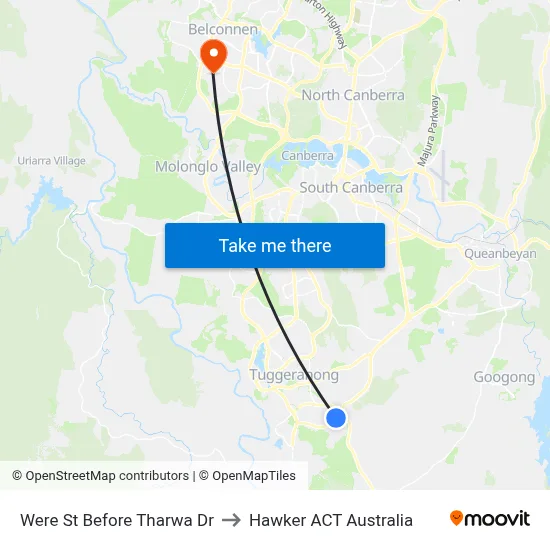 Were St Before Tharwa Dr to Hawker ACT Australia map
