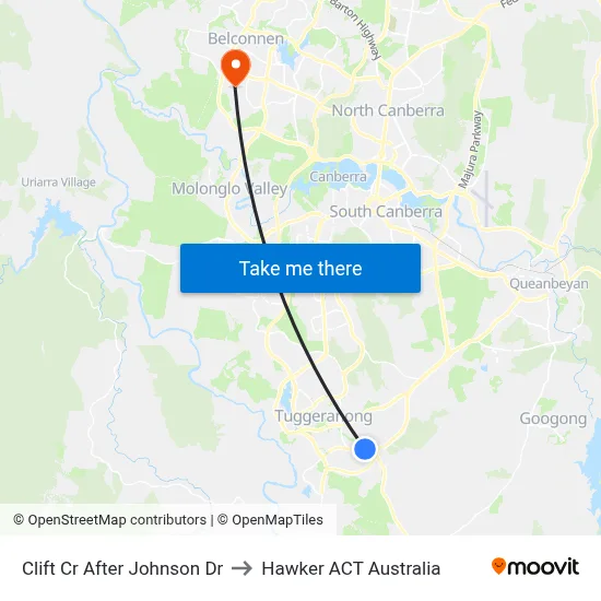Clift Cr After Johnson Dr to Hawker ACT Australia map