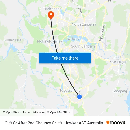 Clift Cr After 2nd Chauncy Cr to Hawker ACT Australia map