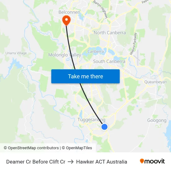 Deamer Cr Before Clift Cr to Hawker ACT Australia map