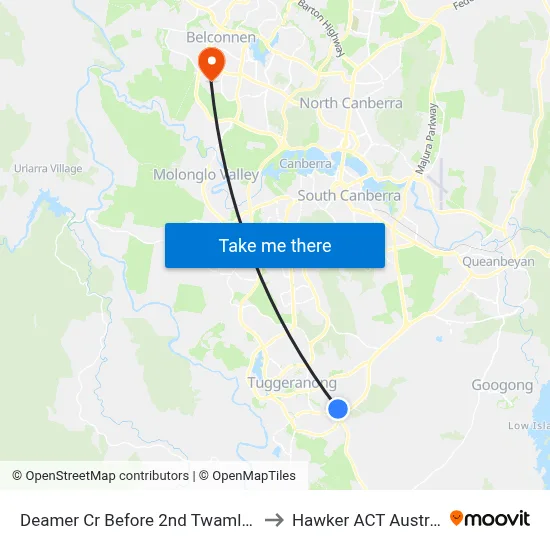 Deamer Cr Before 2nd Twamley Cr to Hawker ACT Australia map