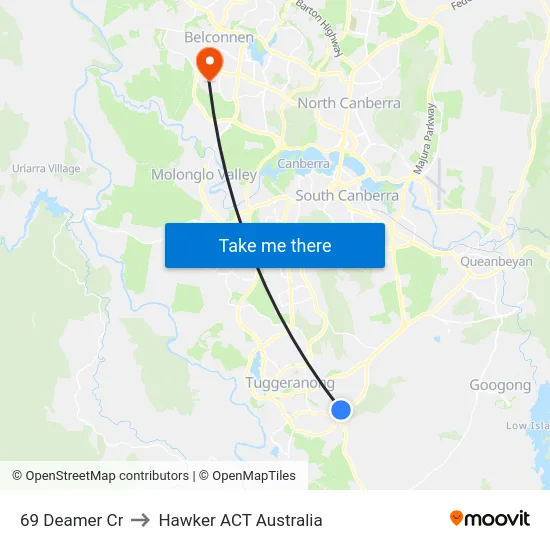 69 Deamer Cr to Hawker ACT Australia map