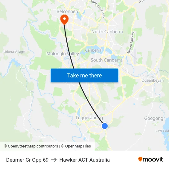 Deamer Cr Opp 69 to Hawker ACT Australia map