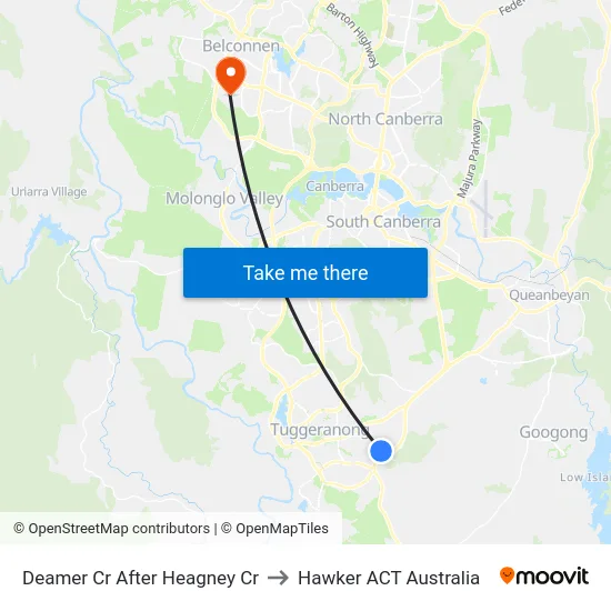 Deamer Cr After Heagney Cr to Hawker ACT Australia map