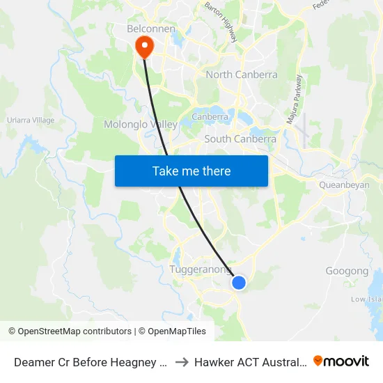 Deamer Cr Before Heagney Cr to Hawker ACT Australia map