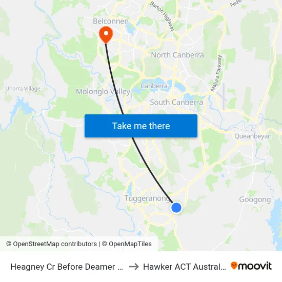 Heagney Cr Before Deamer Cr to Hawker ACT Australia map