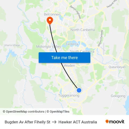 Bugden Av After Fihelly St to Hawker ACT Australia map