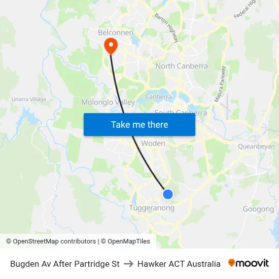 Bugden Av After Partridge St to Hawker ACT Australia map
