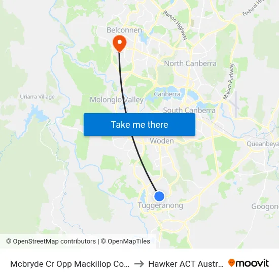 Mcbryde Cr Opp Mackillop College to Hawker ACT Australia map