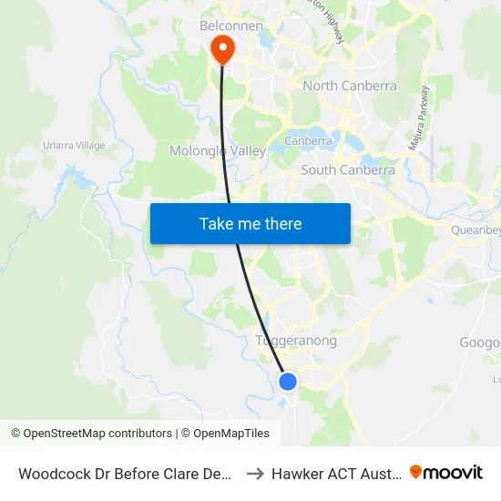 Woodcock Dr Before Clare Dennis Av to Hawker ACT Australia map