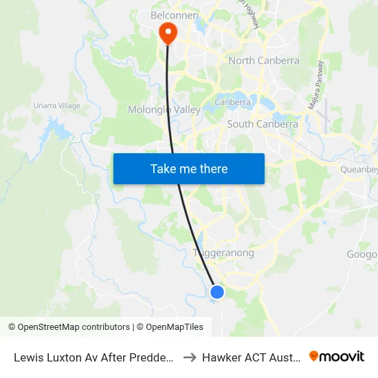 Lewis Luxton Av After Preddey Way to Hawker ACT Australia map
