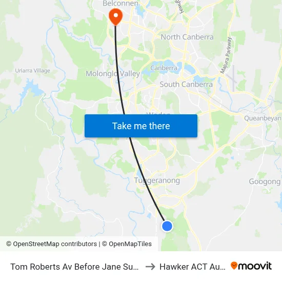 Tom Roberts Av Before Jane Sutherland St to Hawker ACT Australia map