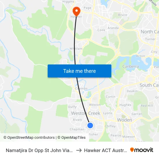 Namatjira Dr Opp St John Vianney to Hawker ACT Australia map