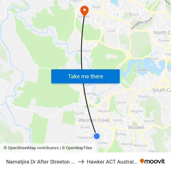 Namatjira Dr After Streeton Dr to Hawker ACT Australia map