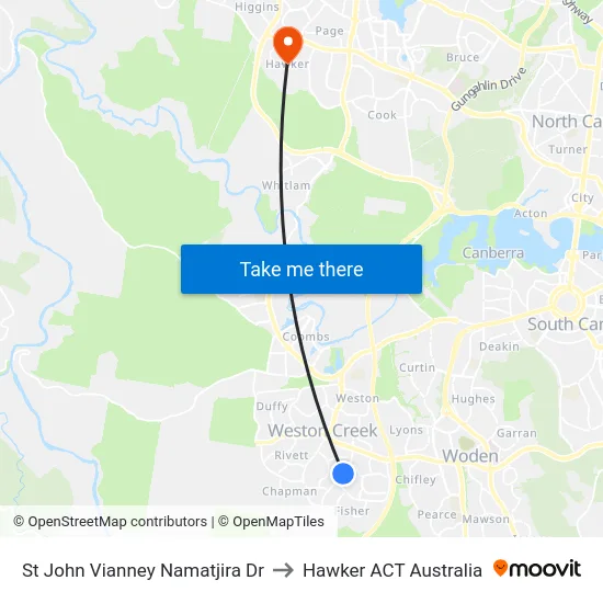 St John Vianney Namatjira Dr to Hawker ACT Australia map