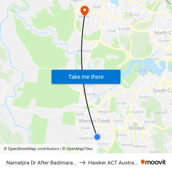 Namatjira Dr After Badimara St to Hawker ACT Australia map