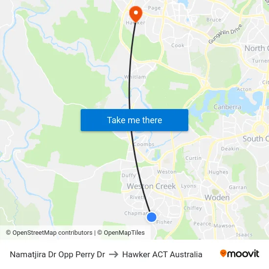 Namatjira Dr Opp Perry Dr to Hawker ACT Australia map