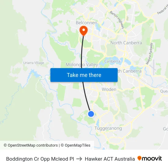 Boddington Cr Opp Mcleod Pl to Hawker ACT Australia map