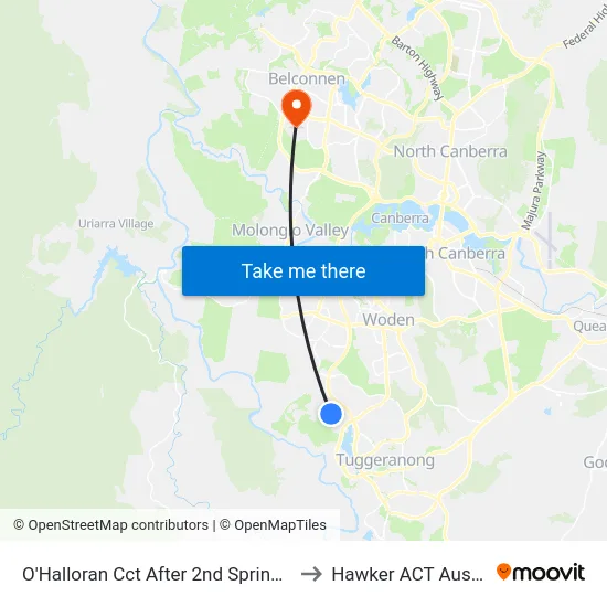 O'Halloran Cct After 2nd Springbett St to Hawker ACT Australia map