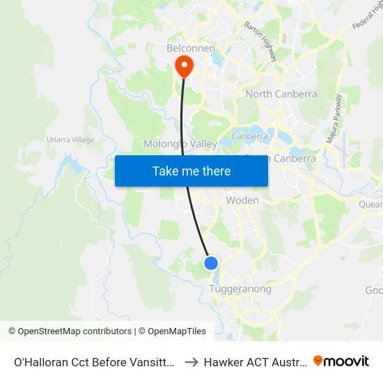 O'Halloran Cct Before Vansittart Cr to Hawker ACT Australia map