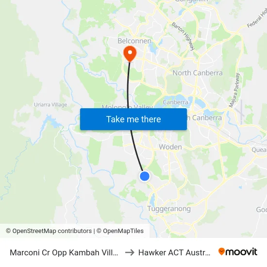 Marconi Cr Opp Kambah Village to Hawker ACT Australia map