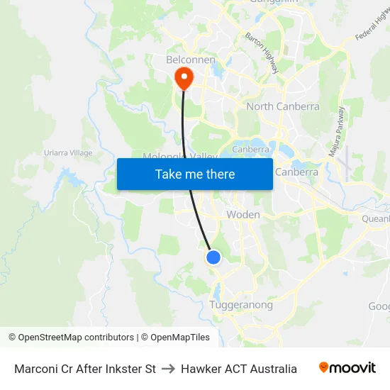 Marconi Cr After Inkster St to Hawker ACT Australia map