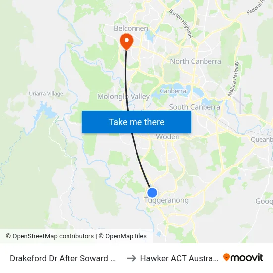 Drakeford Dr After Soward Way to Hawker ACT Australia map