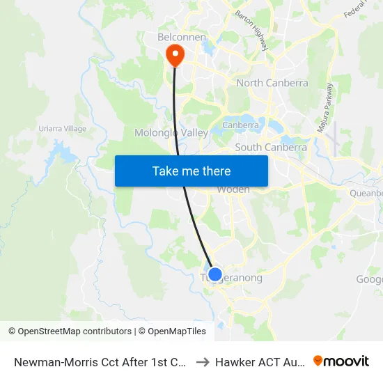 Newman-Morris Cct After 1st Collocott Cr to Hawker ACT Australia map