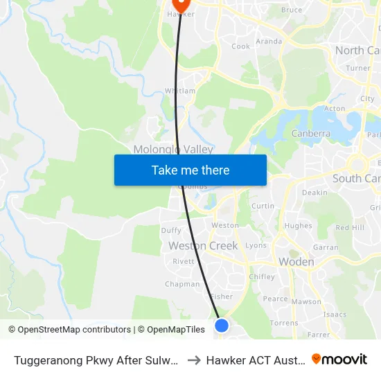 Tuggeranong Pkwy After Sulwood Dr to Hawker ACT Australia map