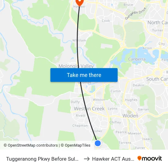 Tuggeranong Pkwy Before Sulwood Dr to Hawker ACT Australia map