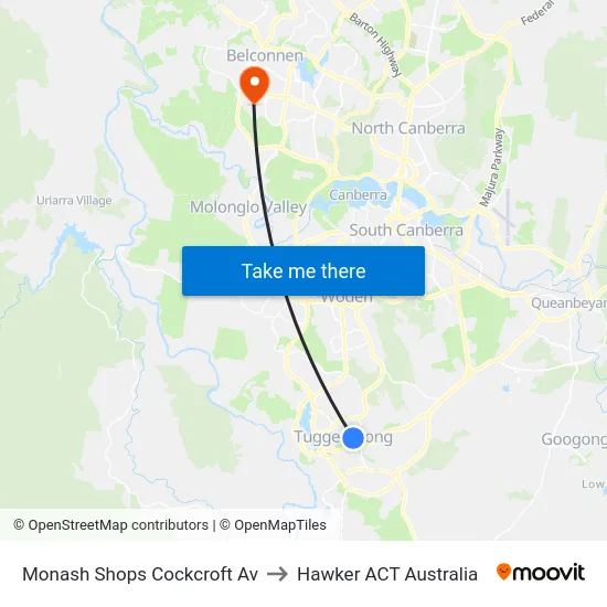 Monash Shops Cockcroft Av to Hawker ACT Australia map