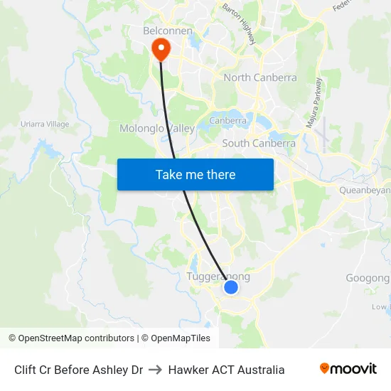 Clift Cr Before Ashley Dr to Hawker ACT Australia map