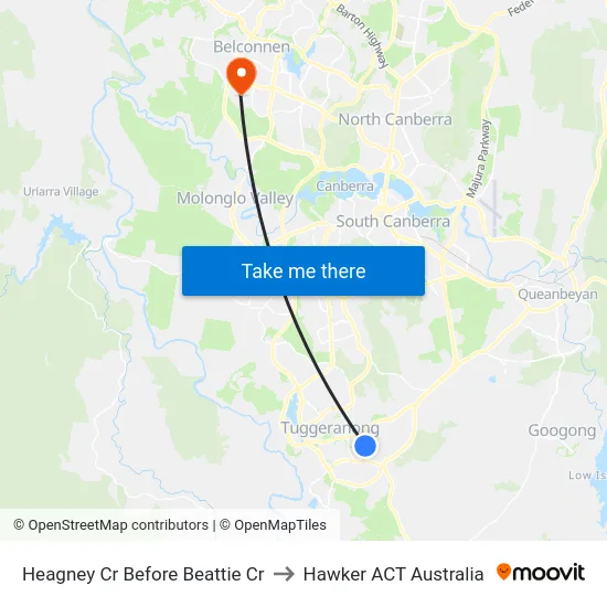 Heagney Cr Before Beattie Cr to Hawker ACT Australia map