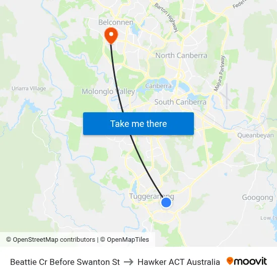 Beattie Cr Before Swanton St to Hawker ACT Australia map